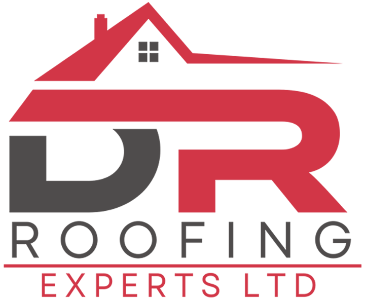 A logo for dr roofing experts ltd with a house on the roof