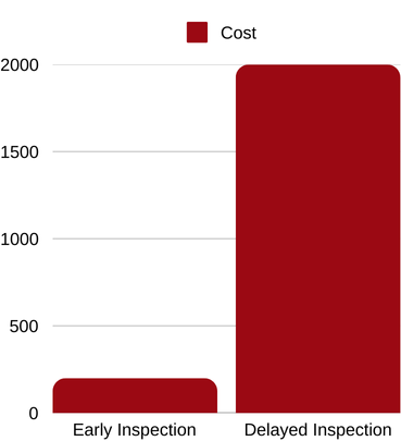 A graph showing the cost of early inspection and delayed inspection.