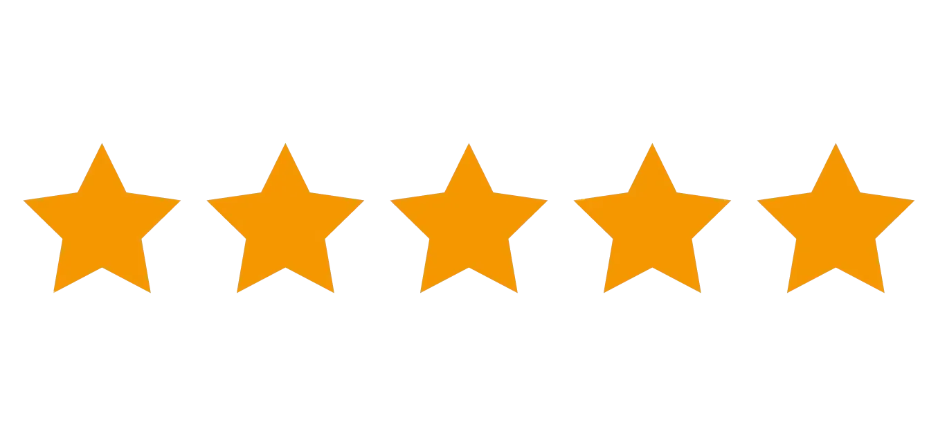 A row of five orange stars on a white background.