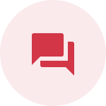 A red speech bubble icon in a circle on a white background.