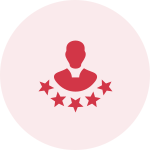 A red icon of a man with five stars around his head.
