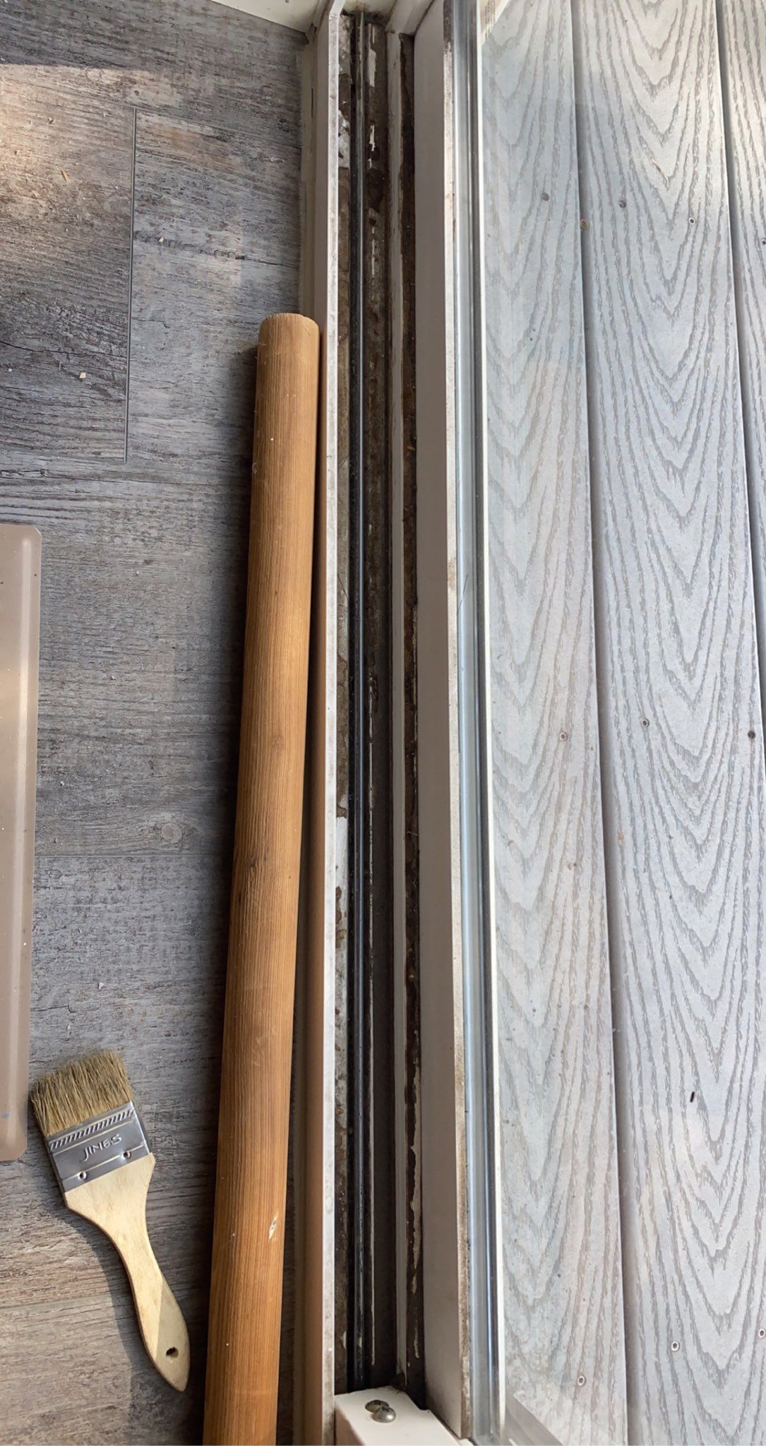 Dirty Glass Door Track Before Cleaning Services Bend Cleaning Company