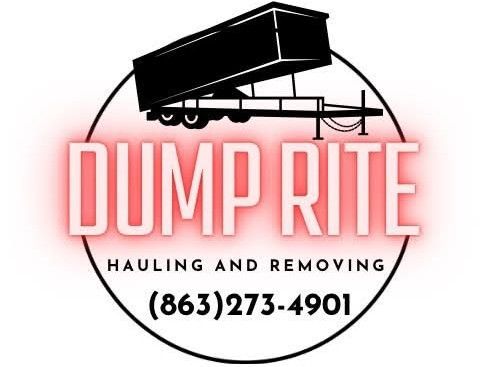Dump Rite hauling and removing logo with truck silhouette, pink text, and phone number (863)273-4901