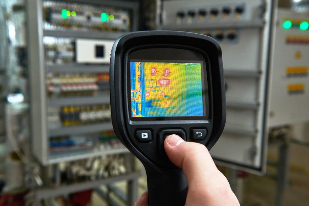 A Person is Holding a Thermal Camera in Front of a Electrical Cabinet — State Connect In Bangalow, NSW