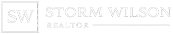 Storm Wilson Realtor logo with SW monogram and gray text on white background