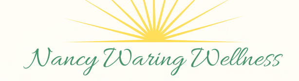 Nancy Waring Wellness logo with a yellow sunrise over green script text on a white background