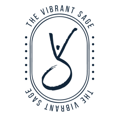 A logo for the vibrant sage with a circle around it