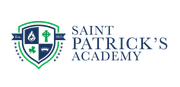 Saint Patrick's Academy logo: a shield with symbols and text, in blue and green.