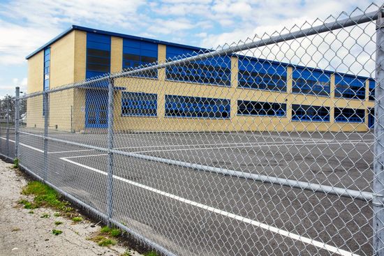Chain link fence protecting school near Wake Forest, NC.