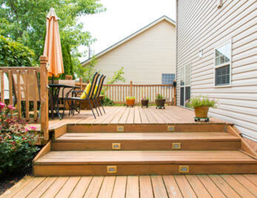 Youngsville NC home with custom built split level deck