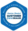 American Standard Customer Care Dealer logo in blue: text 