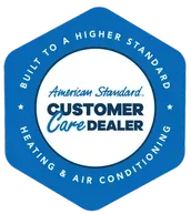 American Standard Customer Care Dealer logo in blue: text 