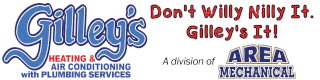 Gilley's Heating & Air Conditioning logo with tagline: "Don't Willy Nilly It. Gilley's It!" Division of AREA MECHANICAL.