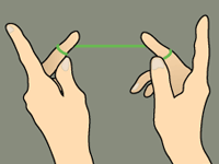 Two hands making a finger-crossing gesture, with green bands on the index fingers.