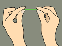 Two hands making a pinching gesture on a plain gray background