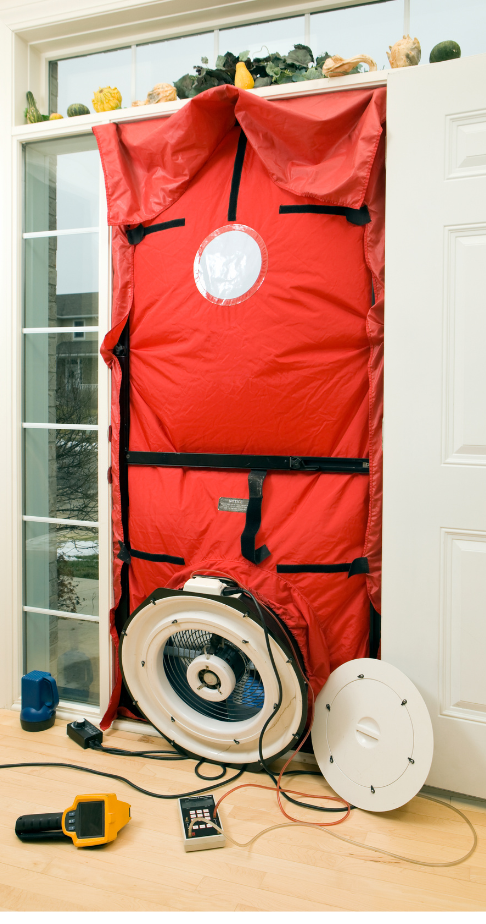 Blower door test being performed in a Lancaster County home