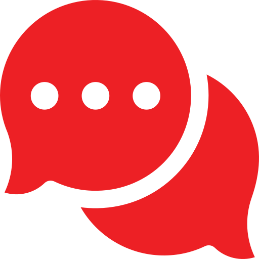Two red speech bubbles with three white dots on them