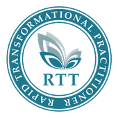 RTT logo in teal and gray, with an open book and the words “Rapid Transformational Practitioner” around the circle