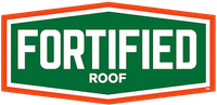 Fortified Roof logo in green and white with orange border