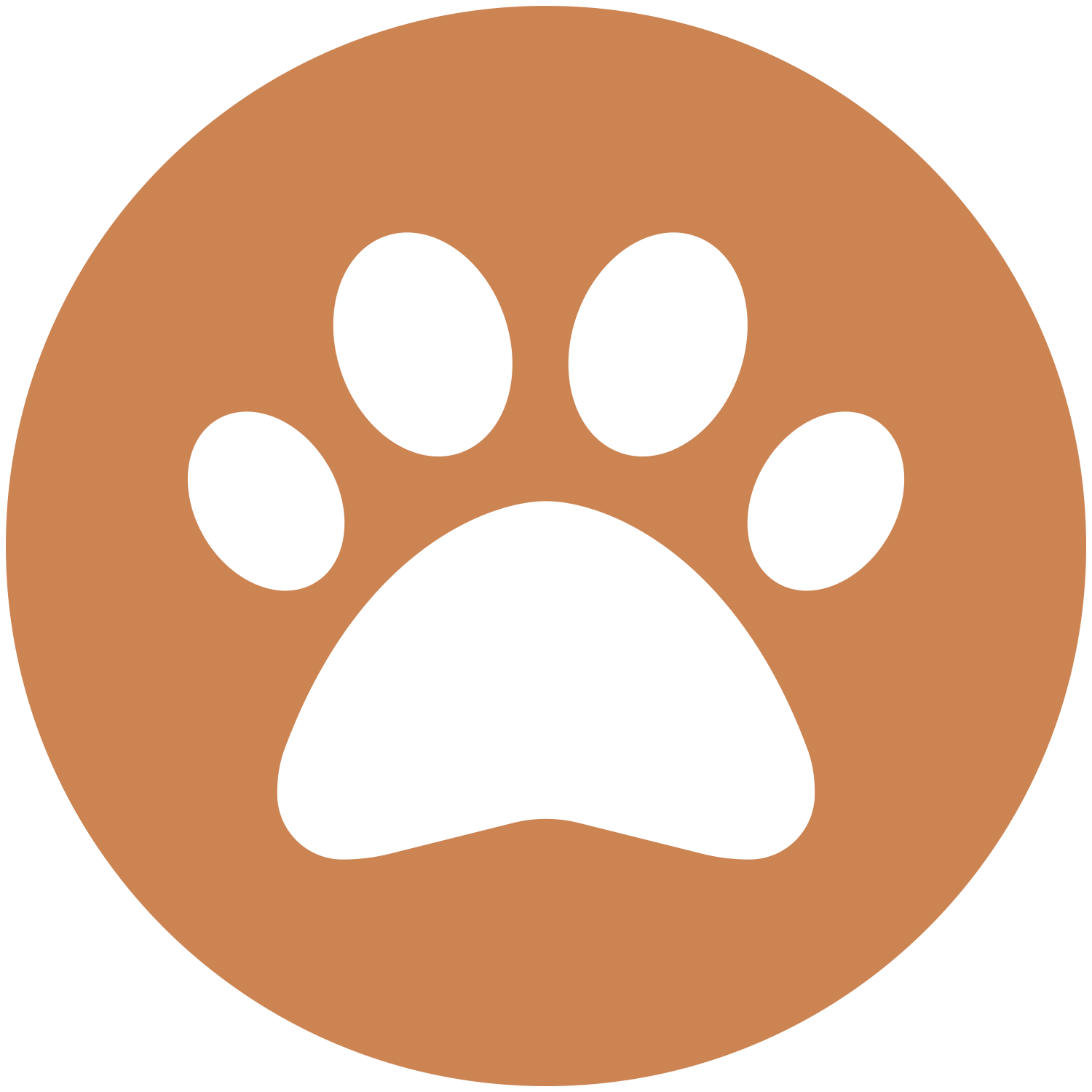 White paw print inside a tan circle.