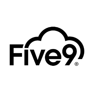 A black and white logo for five9 with a cloud in the middle.