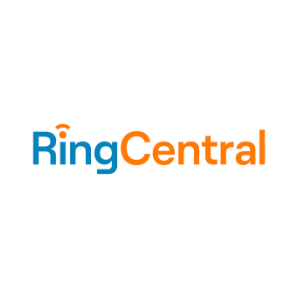 The logo for ringcentral is blue and orange on a white background.