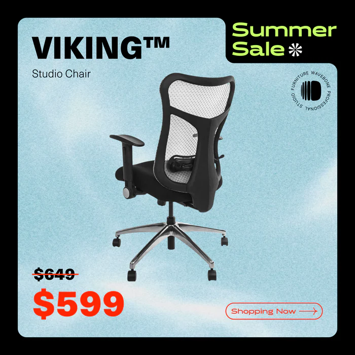 Black Viking studio chair on sale for $599, from $649. Summer Sale.