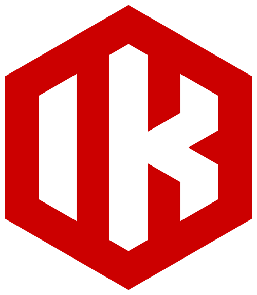 Red hexagon logo with white 