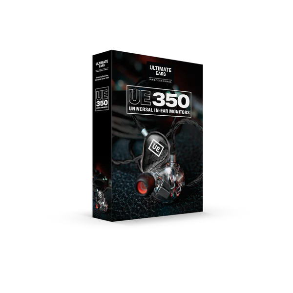Box for UE 350 Universal In-Ear Monitors, black with product image, text