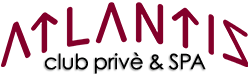 Logo dell'ATLANTIS club privé & SPA in color bordeaux su sfondo bianco.