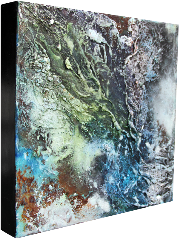 Gemälde „Natur-Strukturen I“ Maße: 30 x 30 cm, 4,5 cm Tiefe  Material: Künstler-Acrylfarben, Marmormehl, Rost, Patina, Pigmente, Firnis  Malgrund: Leinwand auf Keilrahmen