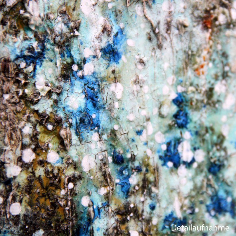 Gemälde „Winter“ Maße: 30 x 30 cm, 4 cm Tiefe  Material: Künstler-Acrylfarben, Kupfer-, Bronze-Grundierung, Echtrost, Eisen-Grundierung, grüne sowie blaue Patina, Pigmente, Firnis  Malgrund: Leinwand auf Keilrahmen
