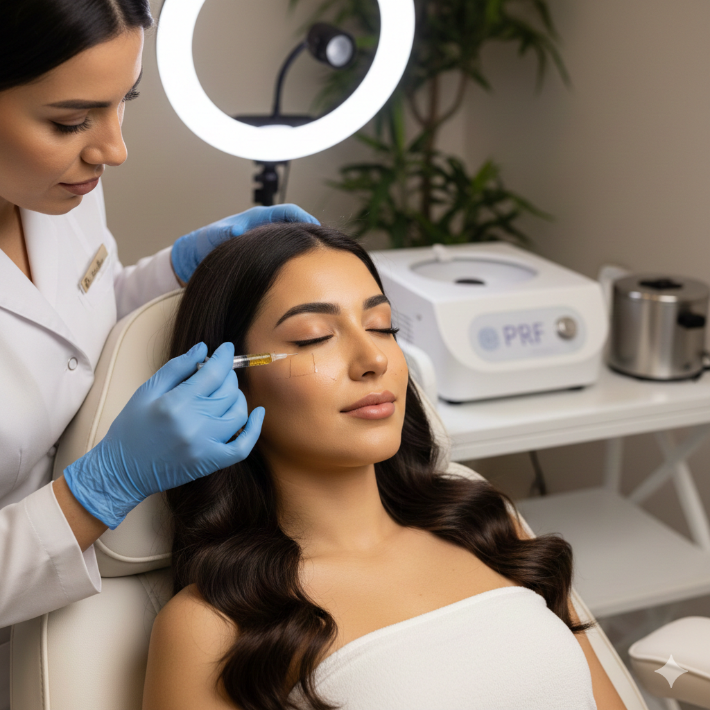 Woman getting PRF under-eye treatments at Monaco MedSpa the best med spa in Miami
