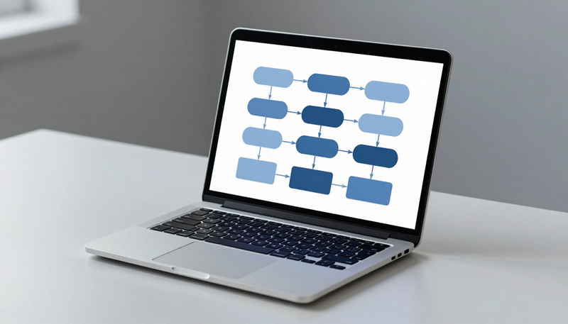 Workflow automation diagram on laptop