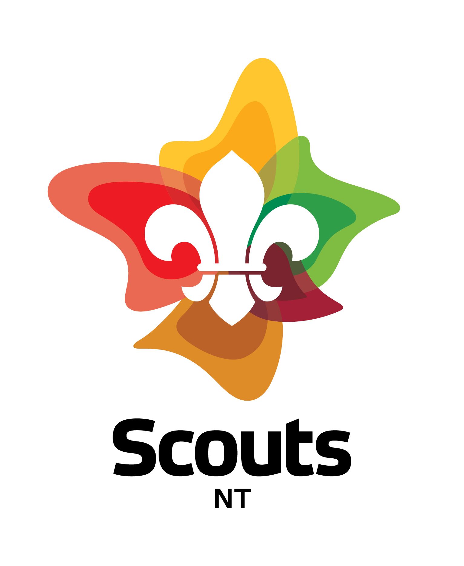 Scouts NT logo: white fleur-de-lis, colorful starburst, text