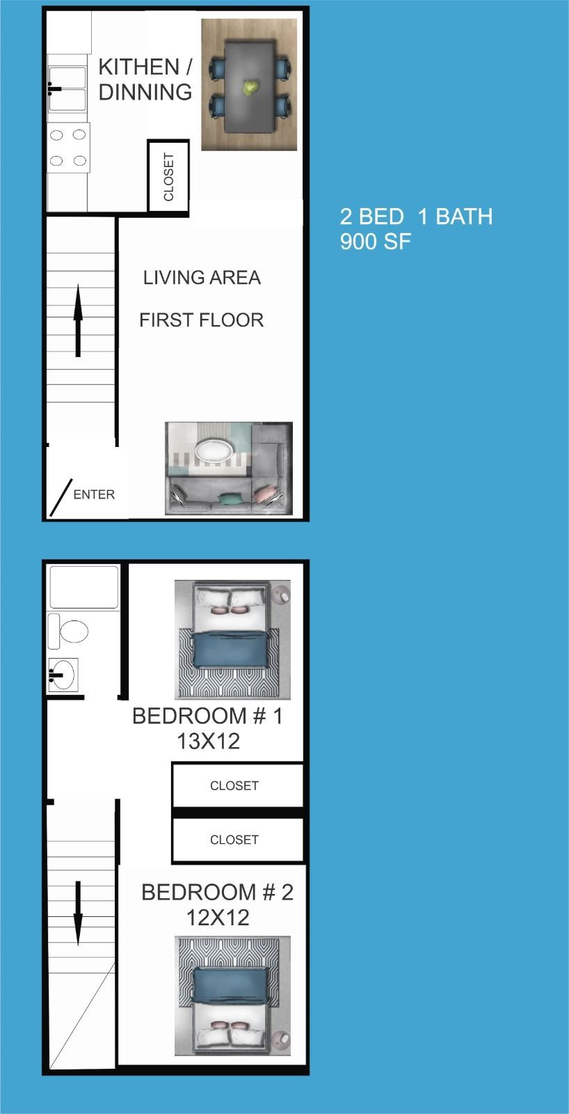 2 bed 1 bath