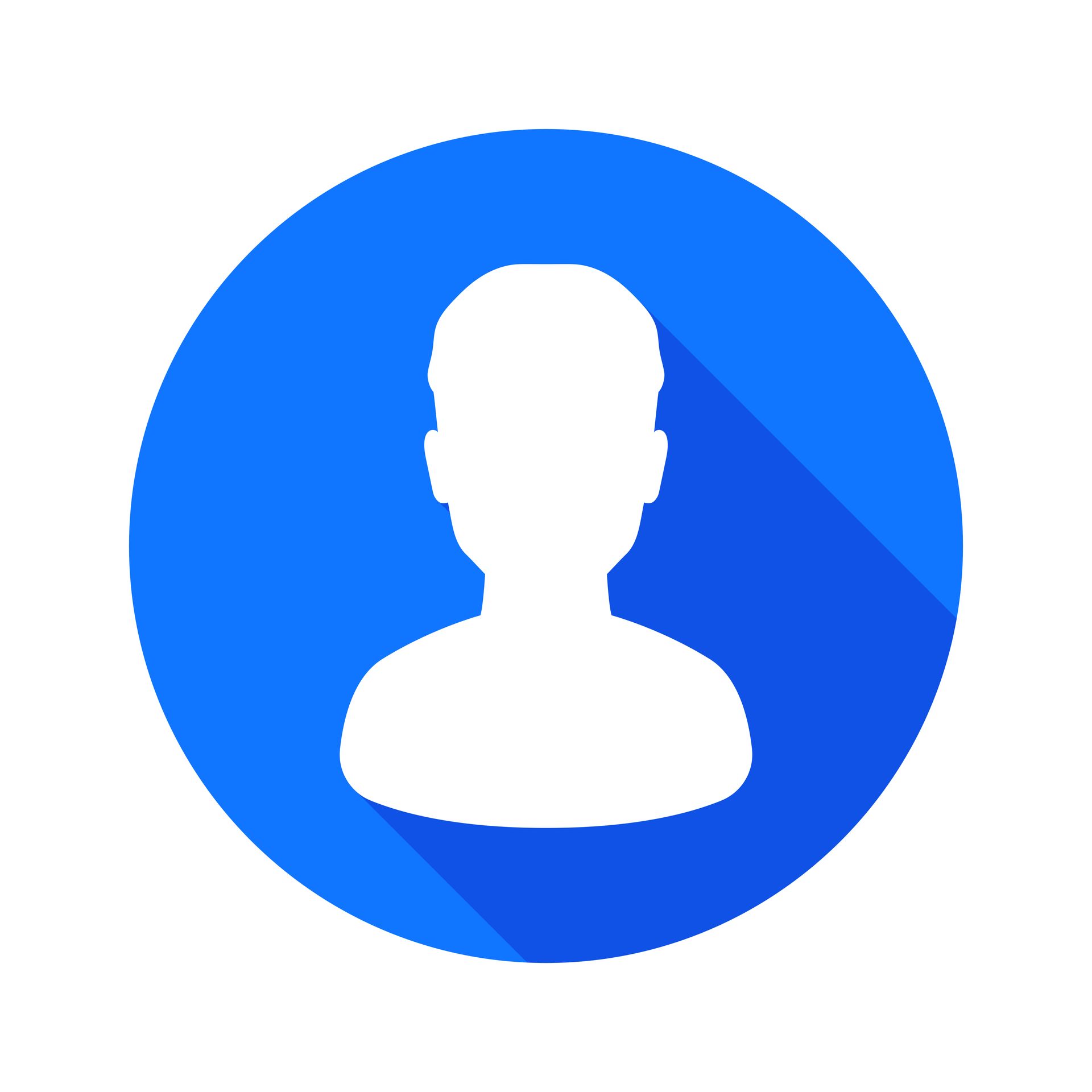 White silhouette of a person inside a blue circle with a long shadow.