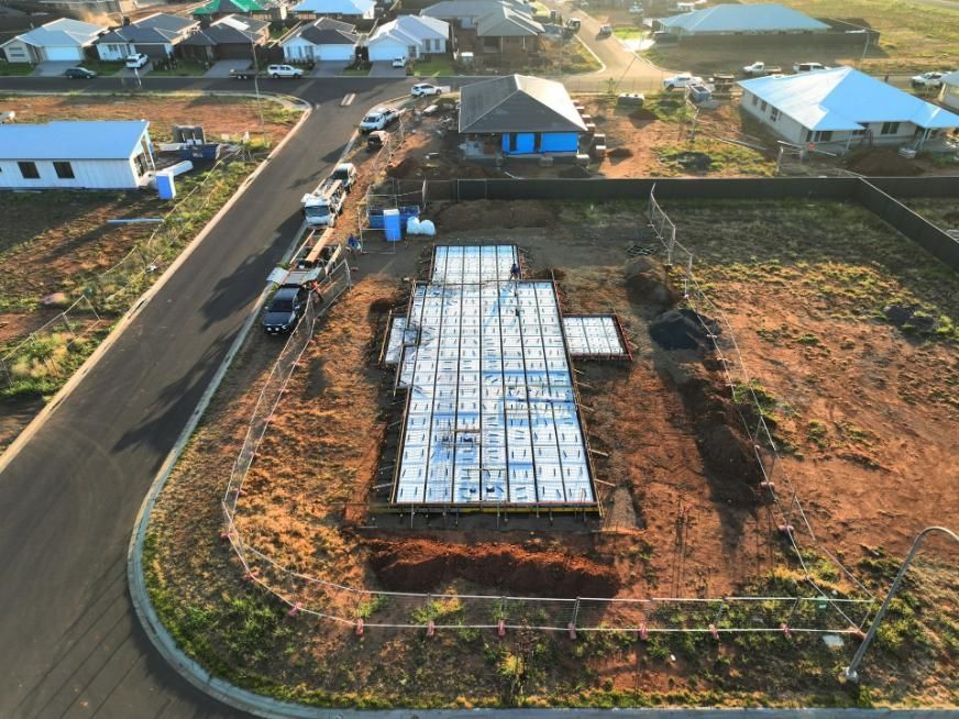 An Aerial View of A House Under Construction — Spencer's Landscape Construction & Concreting Pty Ltd in Dubbo, NSW