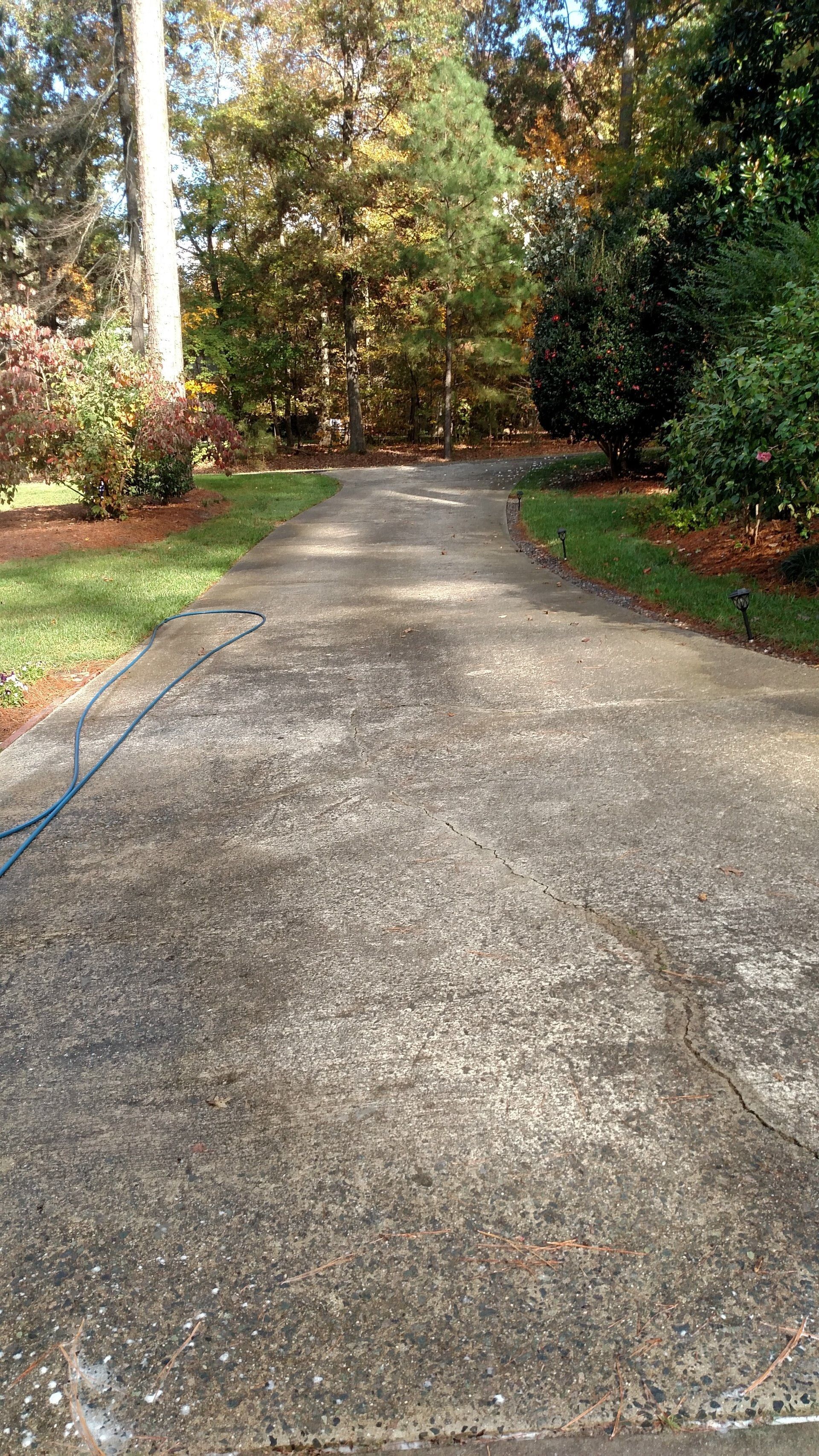 Gravel path winding through a wooded park with grass and autumn-colored trees.