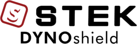 Logo for STEK DYNOshield with a red square icon and black text.