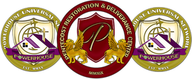 Logo for Pentecostal church: three circular designs with text and imagery, including a house and a globe.