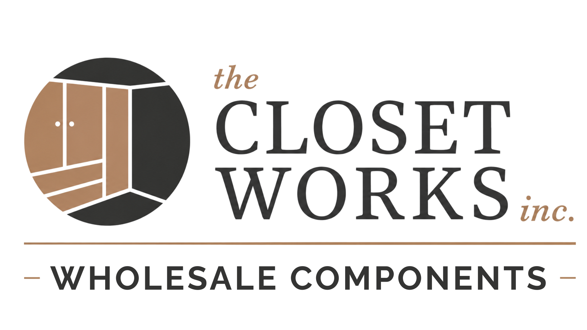 The Closet Works, Inc. logo with brown and black closet icon and “Wholesale Components” text