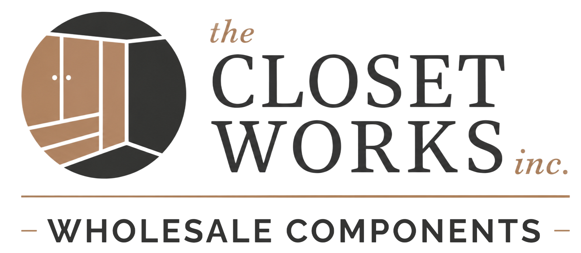 The Closet Works Inc. wholesale components logo with tan closet icon and gray text