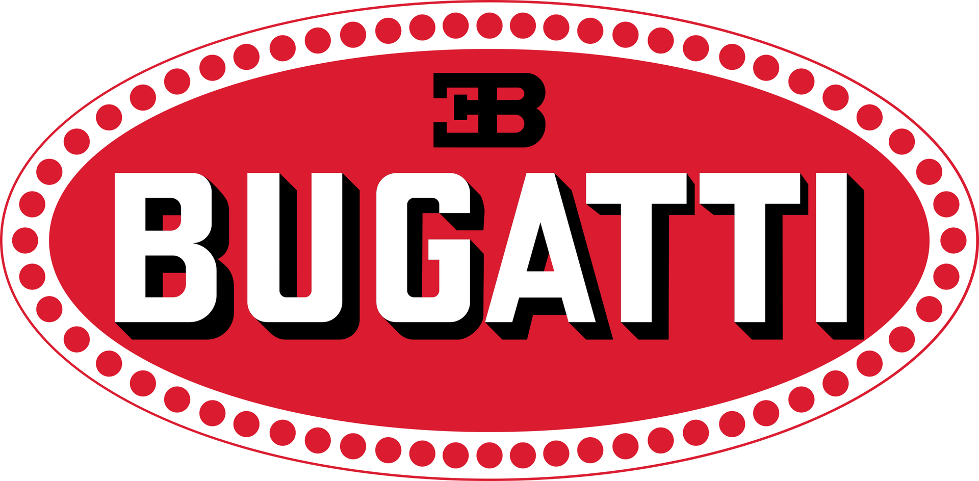 A red bugatti logo with white dots around it