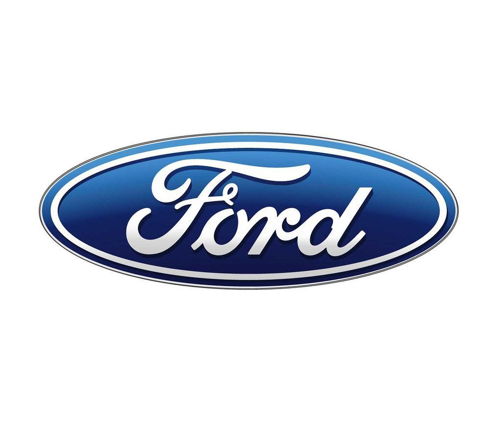 A blue and white ford logo on a white background.