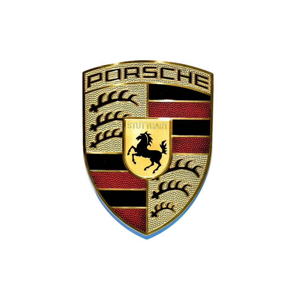 A porsche logo with a horse on it