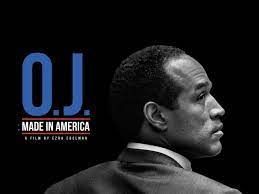 O.J. Made in America poster with O.J. Simpson in profile on a black background