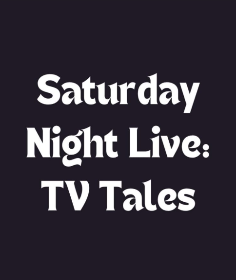 White text reading “Saturday Night Live: TV Tales” on a dark purple background.
