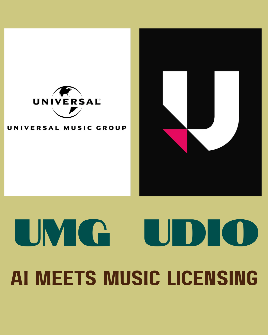 Universal Music Group and Udio logos with text “AI meets music licensing”