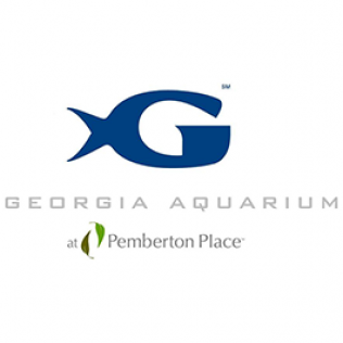 Georgia Aquarium logo with blue “G” and green Pemberton Place mark